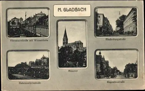 Ak Mönchengladbach am Niederrhein, Hindenburgstraße, Münster, Viersenerstraßee