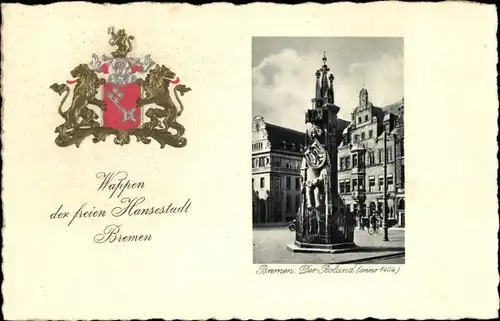 Präge Wappen Ak Hansestadt Bremen, Roland