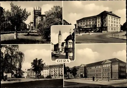 Ak Gera in Thüringen, Hochhaus, Haus des Bergmanns, Rathaus, Südbahnhof, Enzianschule