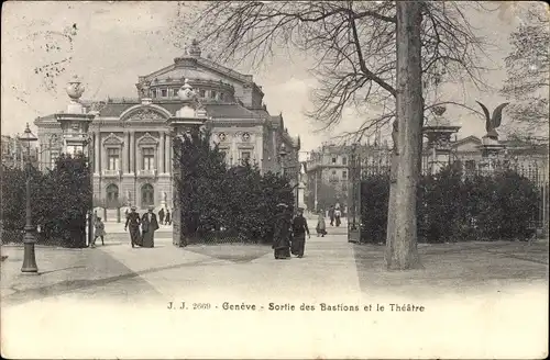 Ak Genève Genf Schweiz, Ausgang aus den Bastionen, Theater