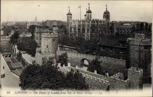 Ak London, Der Turm von der Spitze der Tower Bridge