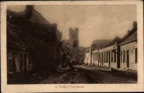 Ak Paschendaele Passendale Westflandern, Straßenpartie, zerstörte Gebäude