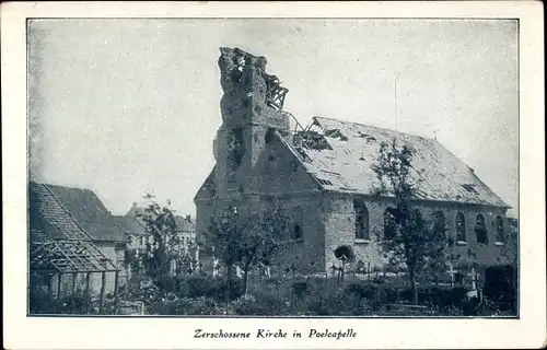 Ak Langemarck Langemark Poelkapelle Westflandern, Zerschossene Kirche, Ruine