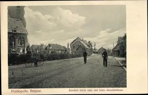 Ak Langemark Poelkapelle Westflandern, Zerstört durch englische und französische Geschützfeuer,I. WK