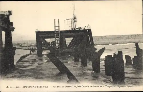 Ak Boulogne sur Mer Pas de Calais, Hafenanlagen nach dem Sturm 1903