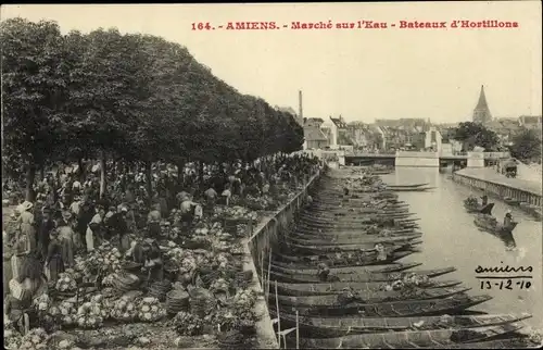 Ak Amiens Somme, Spaziergang auf dem Wasser, Boote von Hortillons