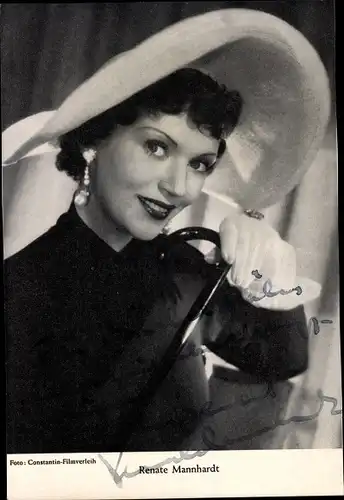 Ak Schauspielerin Renate Mannhardt, Portrait, Autogramm, Hut