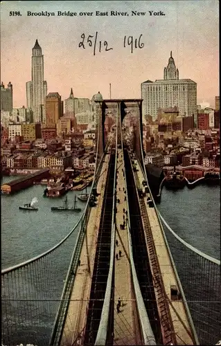 Ak New York City USA, Brooklyn Bridge, East River