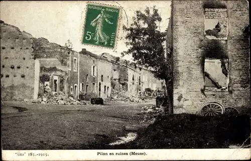 Ak Pillon Meuse, Ruinen, Kriegszerstörung I. WK