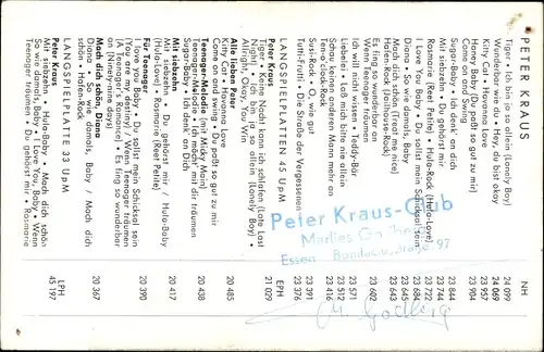 Ak Sänger und Schauspieler Peter Kraus, Portrait, Gitarre, Autogramm