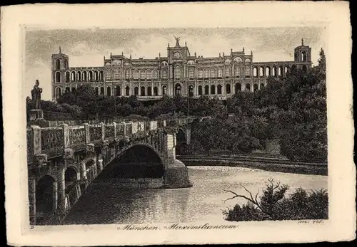 Künstler Ak München, Maximilianeum, Brücke