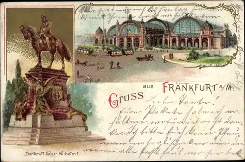 Litho Frankfurt am Main, Denkmal Kaiser Wilhelm I., Hauptbahnhof