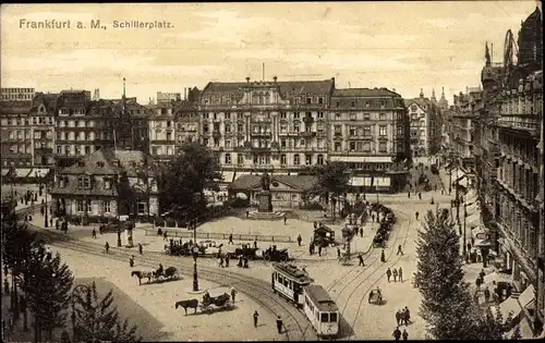 Ak Frankfurt am Main, Schillerplatz, Straßenbahn, Kutschen