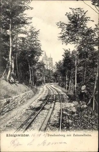 Ak Königswinter am Rhein, Drachenburg mit Zahnradbahn