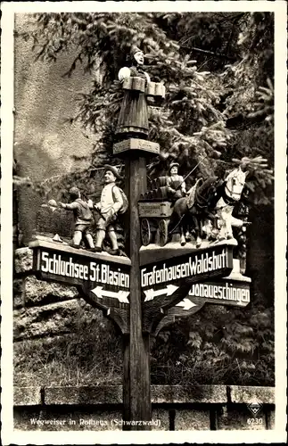 Ak Rothaus Grafenhausen im Schwarzwald, Wegweiser, Schluchsee St. Blasien, Grafenhausen Waldshut