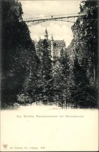 Ak Hohenschwangau Schwangau im Ostallgäu, Schloss Neuschwanstein, Marienbrücke