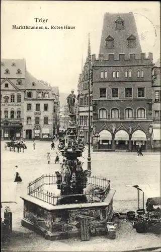 Ak Trier an der Mosel, Marktbrunnen, Rotes Haus