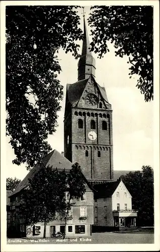 Ak Erwitte in Westfalen, Markt und Kirche, Geschäft