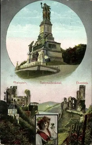 Ak Rüdesheim am Rhein in Hessen, Nationaldenkmal, Rheinstein, Ehrenfels