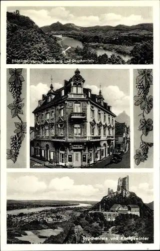 Ak Königswinter am Rhein, Drachenfels, Haus Hindenburg, Rolandsbogen, Petersberg, Panorama