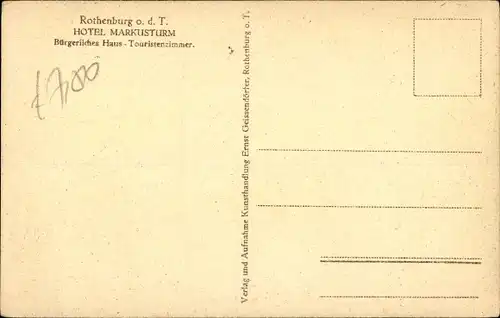 Ak Rothenburg ob der Tauber Mittelfranken, Hotel Markusturm