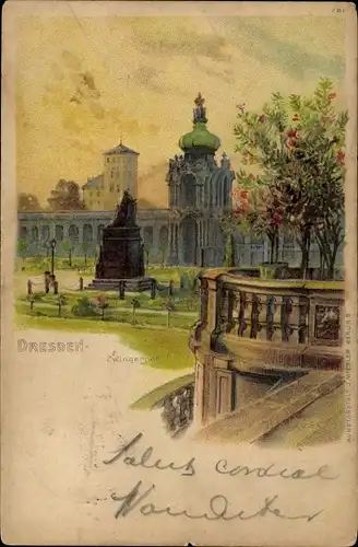 Litho Dresden Altstadt, Zwingerhof, Denkmal