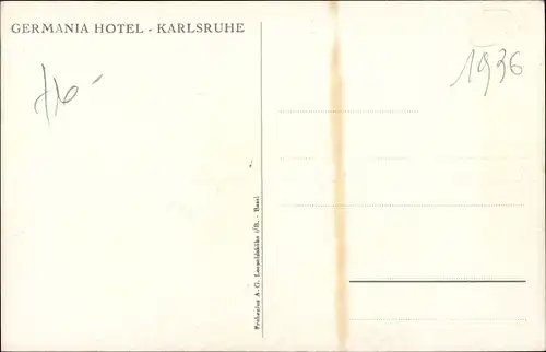 Künstler Ak Karlsruhe in Baden Württemberg, Germania Hotel