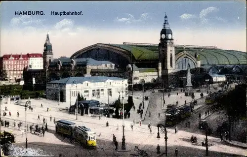 Ak Hamburg Mitte Sankt Georg, Hauptbahnhof, Straßenbahn