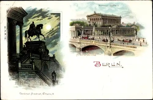 Litho Berlin Mitte, Friedrichsbrücke, Nationalgalerie, Denkmal Friedrich Wilhelm IV.