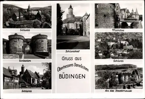 Ak Büdingen in Hessen, Schlosshof, Stadtmauer, Untertor, Mühltor