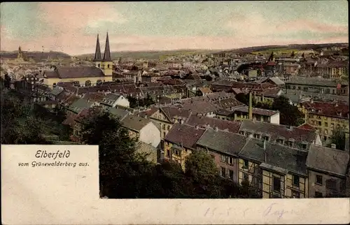 Ak Elberfeld Wuppertal, Panorama vom Grünewaldberg aus