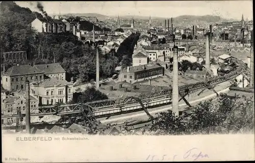 Ak Elberfeld Wuppertal, Panorama, Schwebebahn