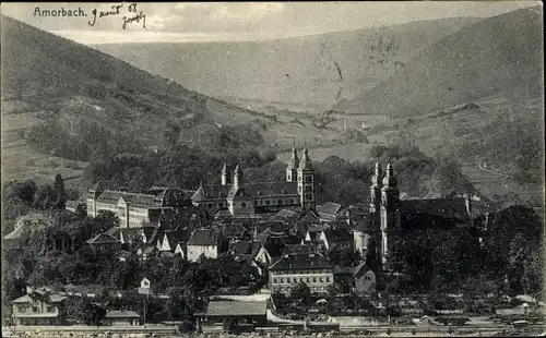 Ak Amorbach im Odenwald Unterfranken, Panorama vom Ort