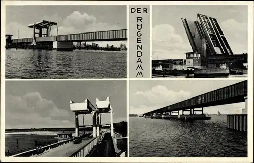 Ak Stralsund in Vorpommern, Ziegelgrabenbrücke, Rügendamm