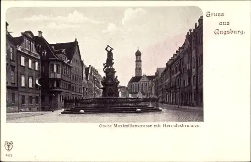 Ak Augsburg in Schwaben, Obere Maximilianstraße mit Herculesbrunnen