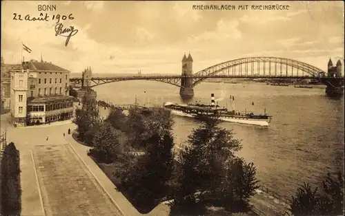 Ak Bonn am Rhein, Rheinanlagen mit Rheinbrücke