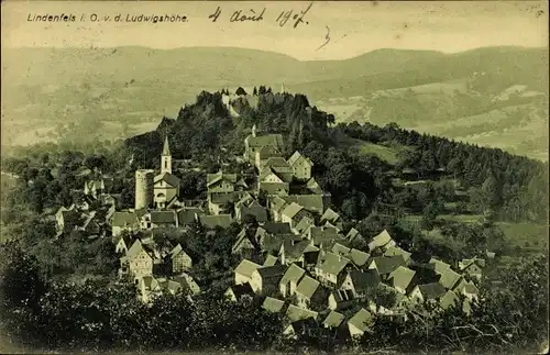 Ak Lindenfels im Odenwald, Blick v. d. Ludwigshöhe