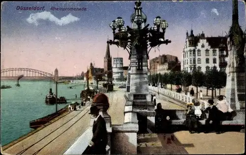 Ak Düsseldorf am Rhein, Rheinpromenade, Brücke