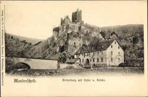 Ak Manderscheid in der Eifel, Niederburg, Brücke, Lieser