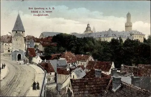 Ak Bad Homburg vor der Höhe Hessen, Schloss von der neuen Straßenbrücke aus