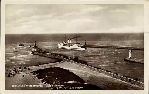 Ak Ostseebad Warnemünde Rostock, Molen, Fährschiff Schwerin