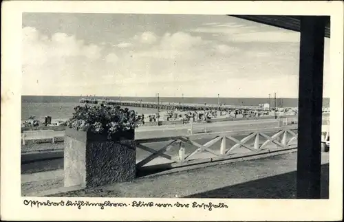 Ak Ostseebad Kühlungsborn, Strand von der Lesehalle, Promenade, Seebrücke