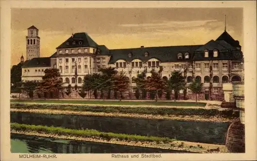 Ak Mülheim an der Ruhr, Rathaus und Stadtbad