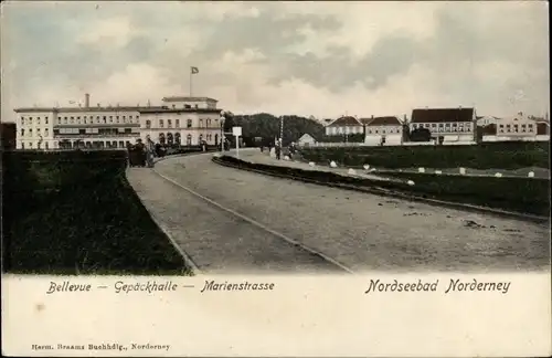 Ak Nordseebad Norderney Ostfriesland, Bellevue, Gepäckhalle, Marienstraße