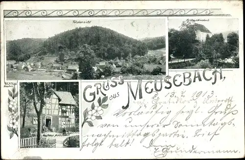 Ak Meusebach Thüringen, Gesamtansicht, Gasthaus, Forsthaus