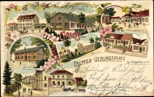 Litho Haguenau Hagenau Elsass Bas Rhin, Truppenübungsplatz, Hauptwache, Post, Wirtschaften