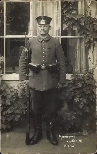 Foto Ak Liège Lüttich Wallonien, Deutscher Soldat in Uniform, Landsturm, I WK