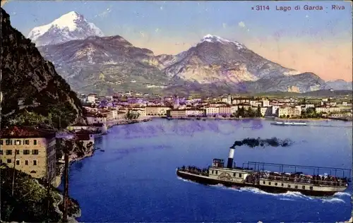 Ak Riva del Garda Trentino, Largo di Garda, Dampfer, Gebirgspanorama