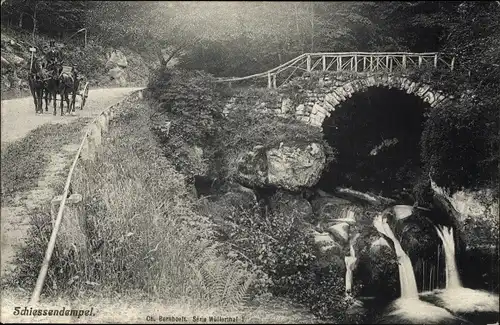 Ak Schiessendempel Luxemburg, Wasserfall, Brücke