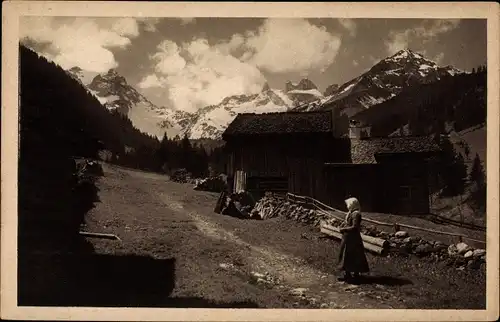 Ak Gauertal Vorarlberg, Panorama mit Drei Türme